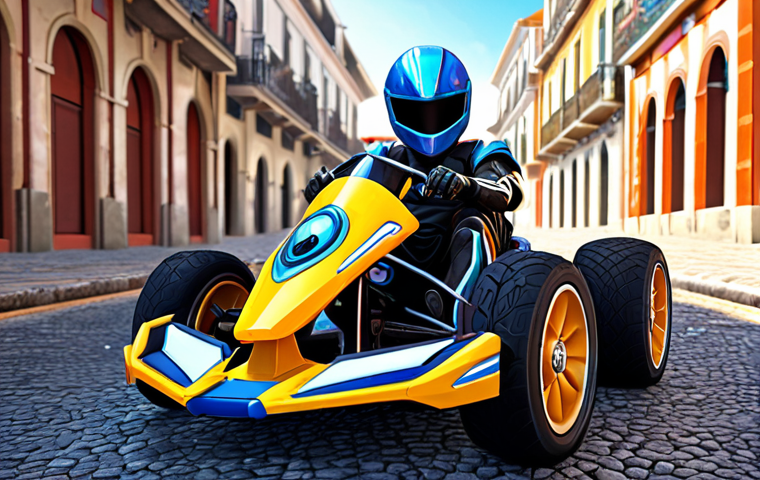 **
A vibrant, hyper-realistic fanart of a KartRider character, possibly inspired by the newest characters and karts. The image should showcase the magic of AI art with detailed textures and visual effects. The setting could be a stylized version of a popular Portuguese landmark, like the Ponte 25 de Abril in Lisbon, with KartRider elements incorporated. Include elements that evoke the fun and nostalgia associated with the game. Emphasize bright colors and a sense of speed. Style: Digital Painting, highly detailed, ArtStation trending.
**