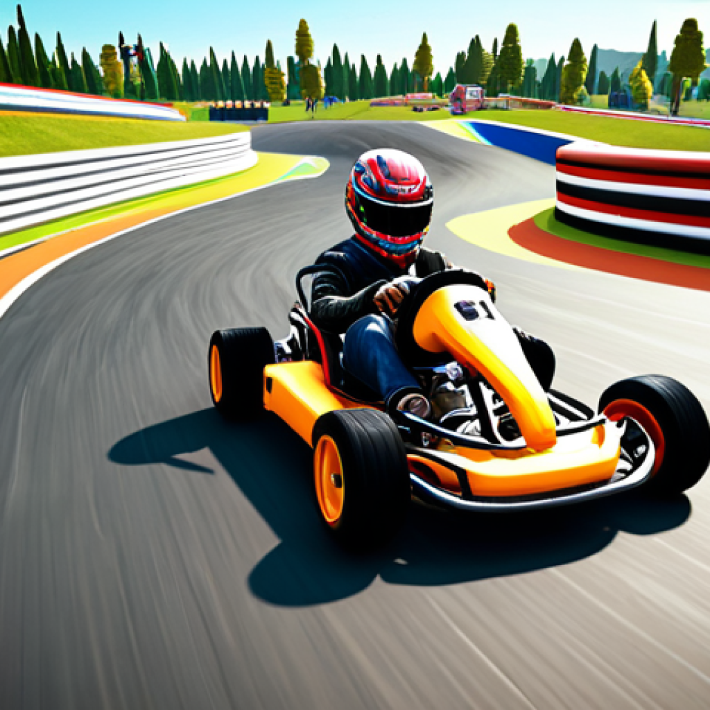 **Prompt:** A vibrant and dynamic scene from the "Popkart" game. Kart racing on a new track with advanced drift zones, capturing the feeling of high speed and technical challenges. Emphasize the updated graphics and enhanced visuals. Include elements of nostalgia for classic kart racing games.