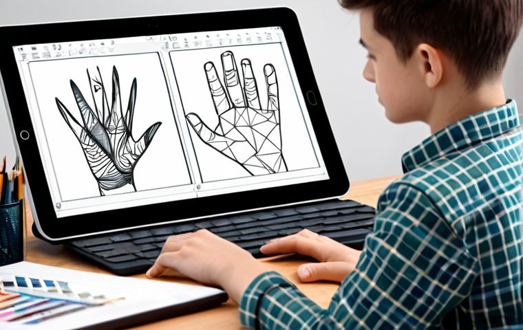 A professional artist, fully clothed in a modest, appropriate long-sleeved shirt, sketching on a digital tablet at a modern, well-organized desk. The studio background is bright and clean, with artistic inspiration boards visible on the wall, and a large monitor displaying abstract geometric patterns. The person is in a natural, focused pose, showcasing dedicated creativity. Safe for work, appropriate content, family-friendly, perfect anatomy, correct proportions, well-formed hands, proper finger count, natural body proportions, professional photography, high quality.