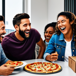 **

"A diverse group of friends laughing and celebrating a KartRider victory, fully clothed in casual attire, gathered around a screen showing the game, pizza boxes and soft drinks on the table, safe for work, family-friendly, perfect anatomy, natural proportions, vibrant colors, digital illustration."

**