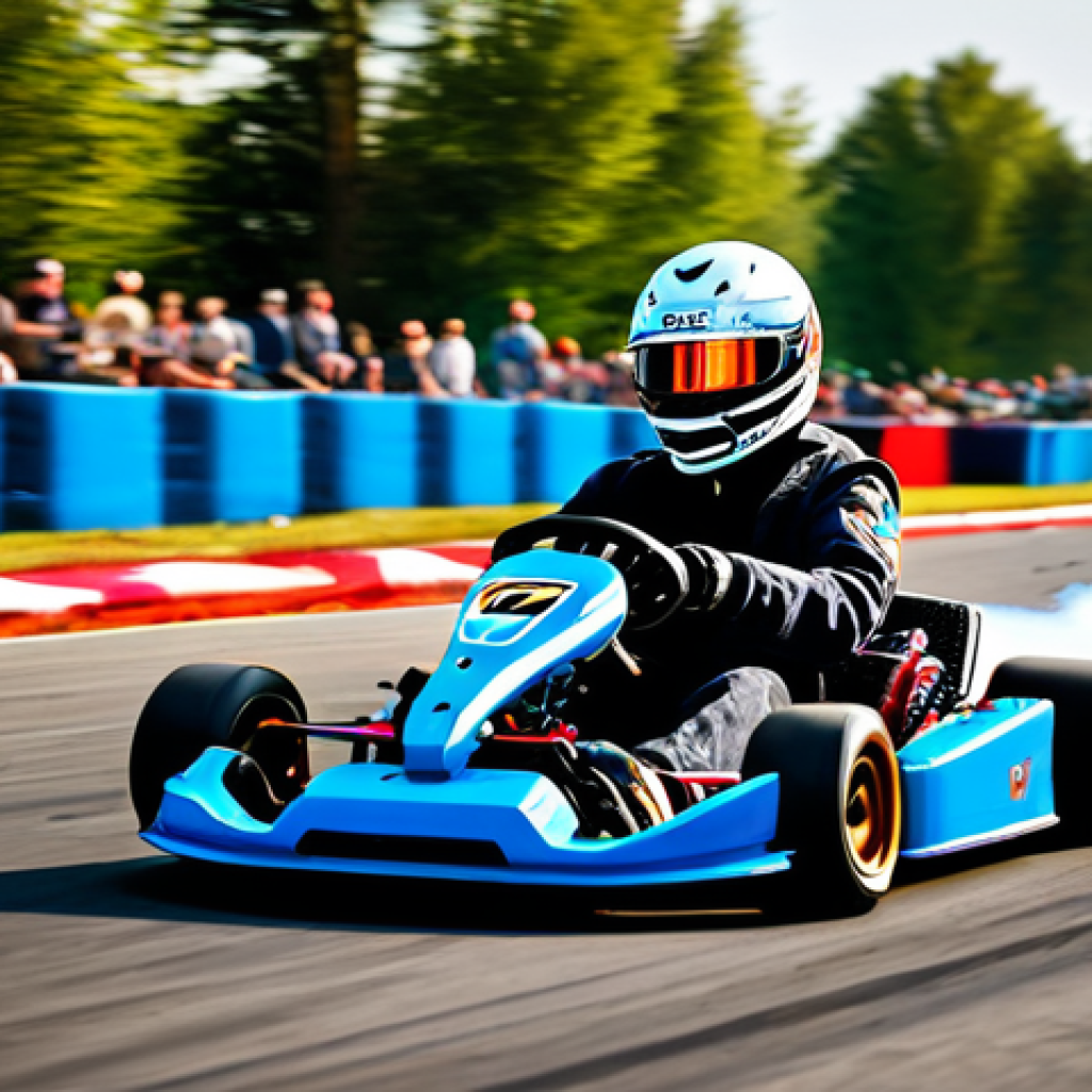 Mastering the Drift**
"A fully clothed professional kart racer skillfully drifting around a sharp corner on a vibrant, stylized race track with a cheering crowd in the background. The kart is emitting colorful sparks and smoke. Safe for work, appropriate content, perfect anatomy, well-formed hands, natural pose, dynamic action shot, high quality rendering, family-friendly scene."
**