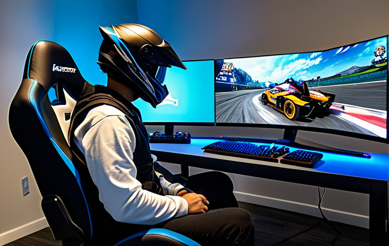 카트라이더 트랙 분석과 노하우 - "A professional KartRider gamer fully focused, wearing modest gaming attire, seated in a gaming chai...