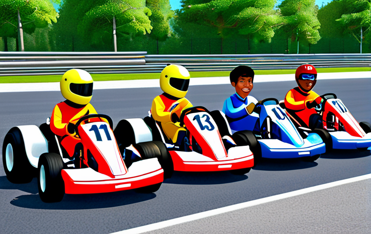 카트라이더 신규 유저 게임 조정 - Welcoming New Players**
"A group of diverse, fully clothed cartoon racers on colorful karts at the ...