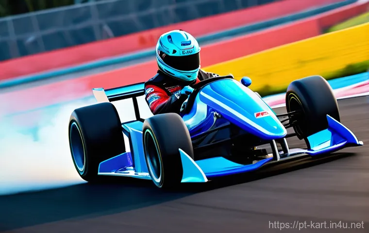 카트라이더 초보자를 위한 글로벌 대회 준비 - **Prompt 1: Intense Drift Apex**
    "A vibrant, cartoon-style racing kart, sleek and aerodynamic, e...