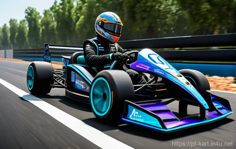 카트라이더 신규 트랙 초보 공략 - **Exploring a New Horizon on a KartRider Track**
    A young, determined racer, wearing a sleek, for...