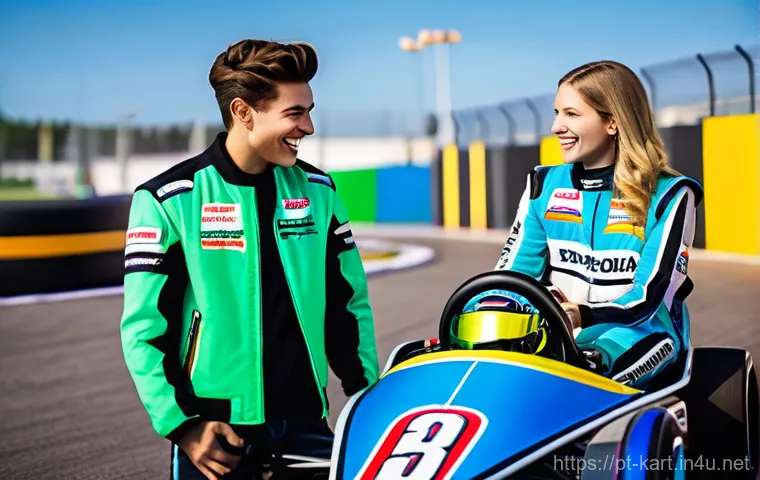 카트라이더 초보자용 영상 콘텐츠 - An action-packed scene depicting a thrilling item battle in a kart race. Three diverse young racers,...