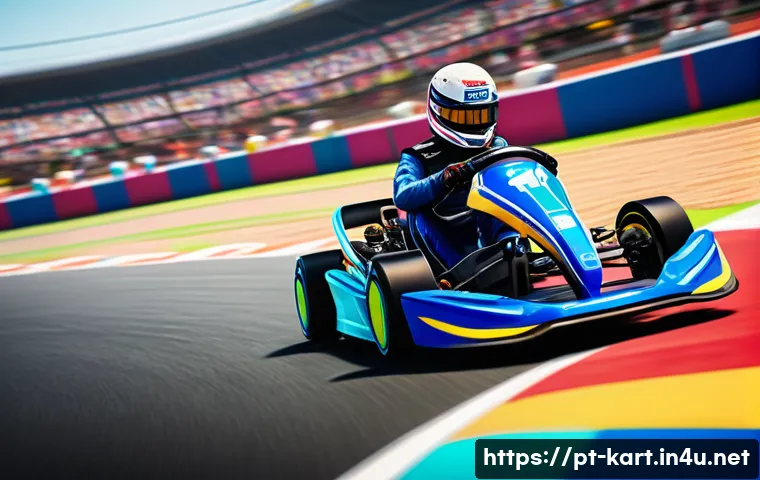 카트라이더 글로벌 출시 준비 - A vibrant and colorful kart racing scene featuring a diverse group of racers in futuristic karts on ...