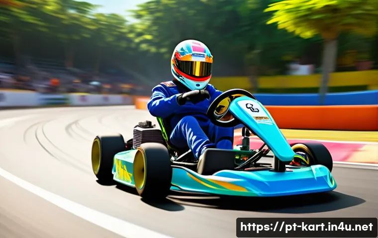 카트라이더 이벤트 성공 전략 - A dynamic kart racing scene on a vibrant, colorful track inspired by Brazilian street art and tropic...