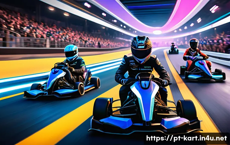 카트라이더 이벤트 활용 가이드 - A vibrant and dynamic KartRider weekly event scene featuring diverse players racing on a colorful, f...
