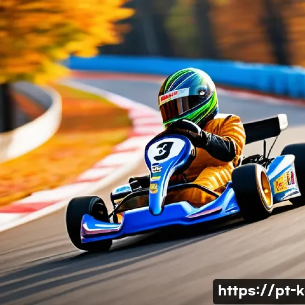 카트라이더 드리프트 테크닉 영상 - A dynamic scene of a professional kart racing on a winding track during a sunset, capturing the kart...