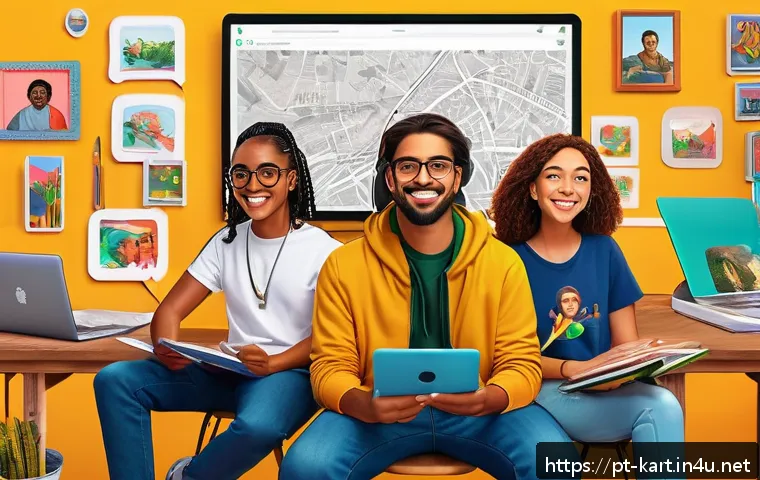 카트라이더 팬아트 대회의 성공적인 유저 사례 - A vibrant digital fanart scene depicting a diverse group of Brazilian artists collaborating enthusia...