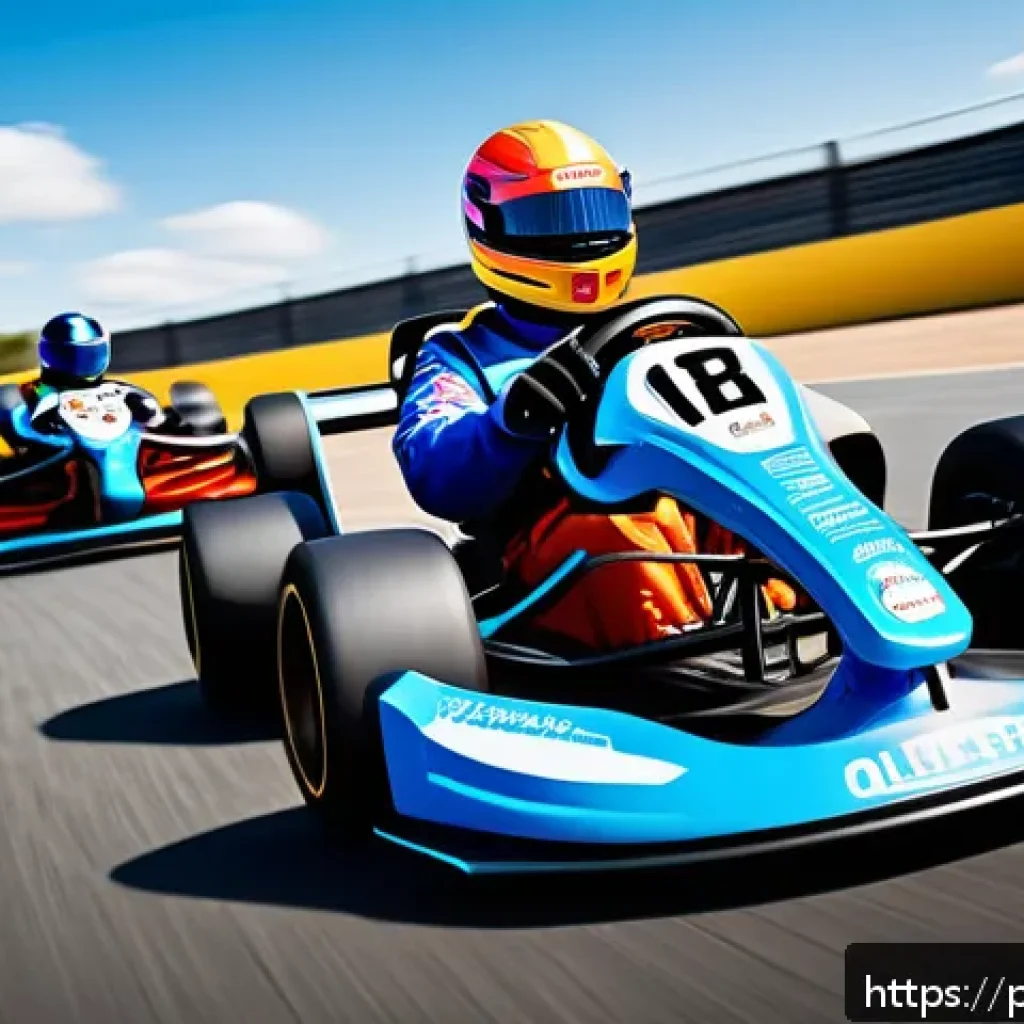 카트라이더 신규 캐릭터의 특징 분석 - A dynamic racing scene featuring a sleek kart and a confident character wearing vibrant racing gear ...