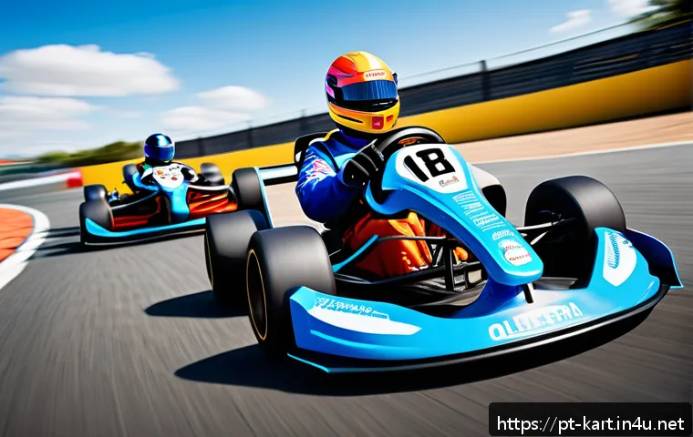카트라이더 신규 캐릭터의 특징 분석 - A dynamic racing scene featuring a sleek kart and a confident character wearing vibrant racing gear ...