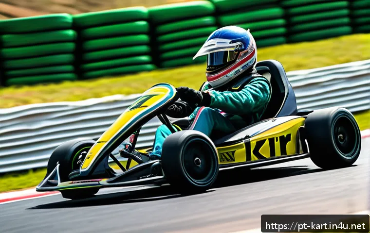 카트라이더 스피드전 팁 모음 - A dynamic kart racing scene on a vibrant, winding track filled with sharp curves and colorful barrie...
