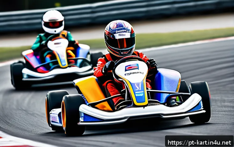 카트라이더 초보자 생존 가이드 - A dynamic KartRider race scene featuring colorful, futuristic karts speeding along a vibrant, windin...