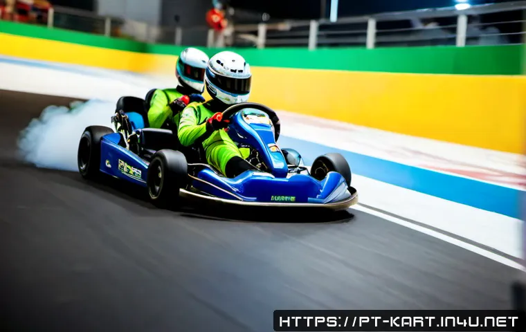카트라이더 경쟁전과 일반전 비교 - Photorealistic competitive go-kart race inside a high-tech indoor arena in São Paulo, Brazil, low-an...