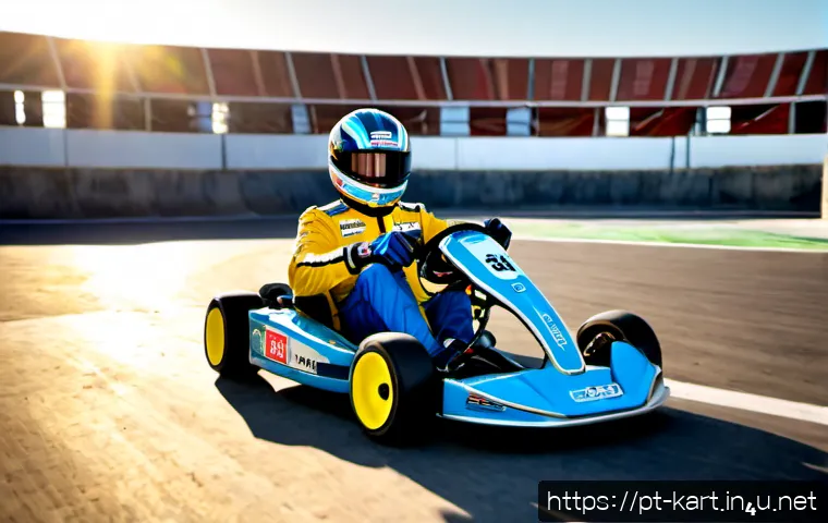 카트라이더 신규 캐릭터와 업데이트 정보 - Photorealistic three-quarter view of a cheerful young adult racing-game character in a sleek blue-an...